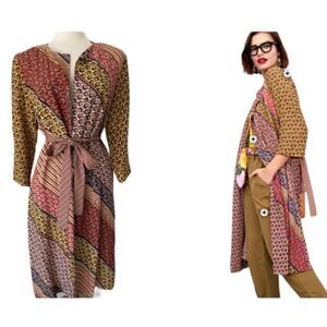 Cabi Poet Jacket Kimono style belt multicolor bold prints patchwork XS